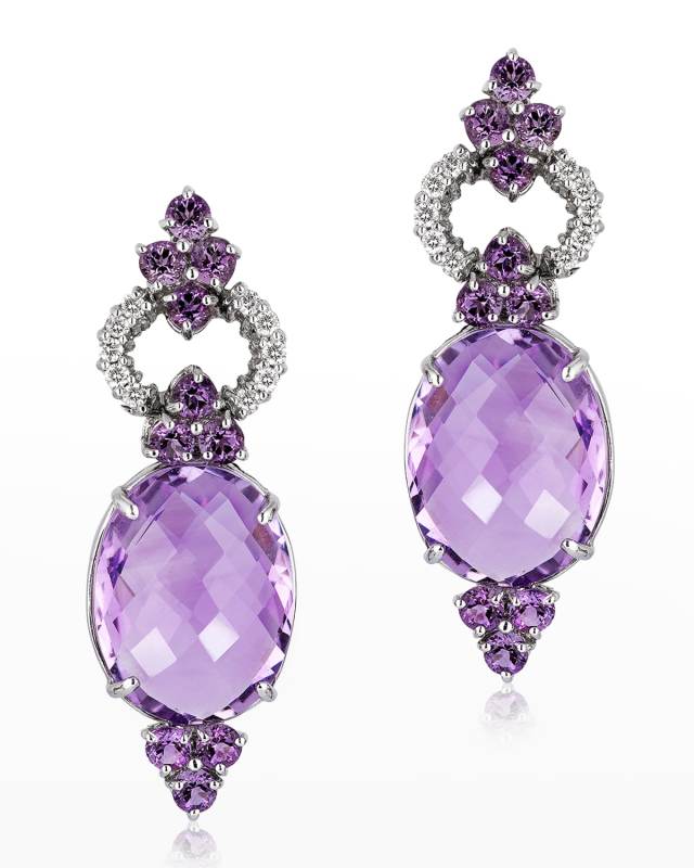 White Gold Faceted Amethyst and Diamond Earrings